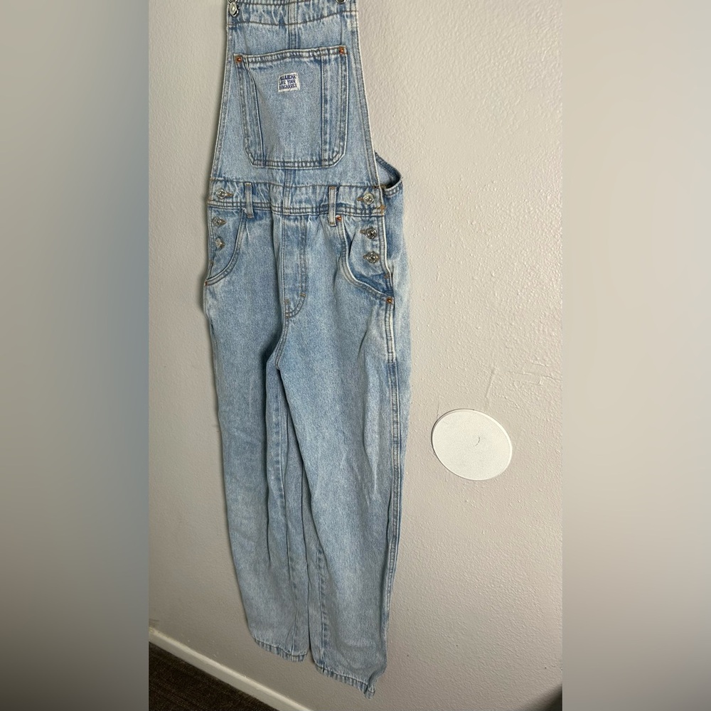 Women’s Pull & Bear Denim Overalls Dungarees Light Blue 100% Cotton Sz Small - Picture 2 of 7